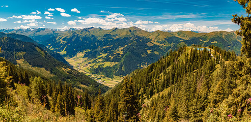 High resolution stitched alpine summer panorama with Lake Spiegelsee at Mount Fulseck, Dorfgastein,...