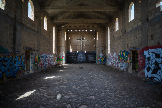TENERIFE, CANARY ISLANDS, SPAIN - JULY 25, 2023: Ghost town of Abades and abandoned leper colony (Antiguo Leprosario Abades).