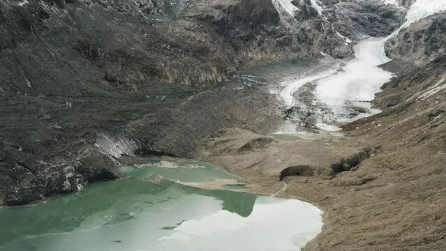 Azure mountain lake on Grossglockner glacier, highest mountain in Austria