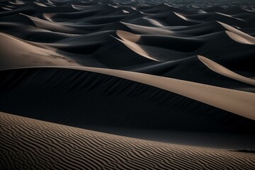 Dunes covered in dark sand. Generative AI