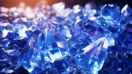 Foto op Plexiglas Beautiful shiny crystals sapphires background, blue sapphire gems wallpaper hd © OpticalDesign