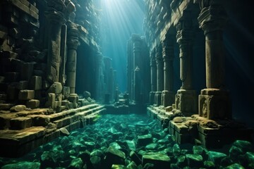 Atlantis. Lost Civilization of Atlantis.Undersea Ruins. Ruins of the Atlantis. The lost underwater city.  - obrazy, fototapety, plakaty
