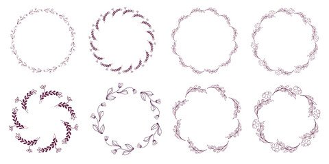 A set of flower frames. Rustic. Hand drawn. Floral isolated elements on a transparent background. 