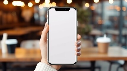 Mock up, smart woman showing blank screen mobile smart phone, for product display, mobile application or webpage advertising - obrazy, fototapety, plakaty