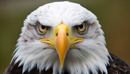Fototapeta premium The face of a bald eagle. The largest bird living in North America. Bird of prey hawk wildlife. It is the national bird of the United States and is depicted on the national emblem.