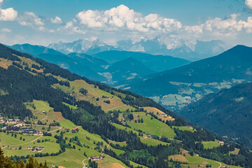 Fototapeta na wymiar Alpine summer view at Karbachalm, Muehlbach at Mount Hochkoenig, St. Johann im Pongau, Salzburg, Austria