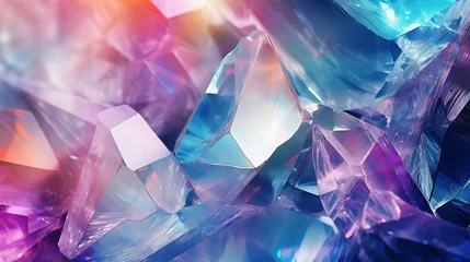 Fototapeten Abstract crystal background. Diamond gemstone prism texture. Brilliant iridescent rainbow refraction. Gem stone rock glass crystal golographic background © Alin