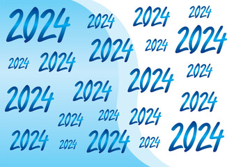 Text, inscription 2024. New Year 2024. Blue gradient artistic background. Vector graphics.
