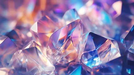 Foto op Aluminium Abstract crystal background. Diamond gemstone prism texture. Brilliant iridescent rainbow refraction. Gem stone rock glass crystal golographic background © Alin