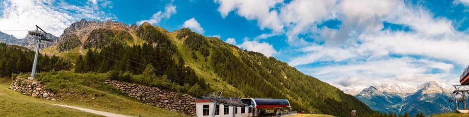 High resolution stitched alpine summer panorama at Mount Klausberg, Ahrntal valley, Pustertal,...
