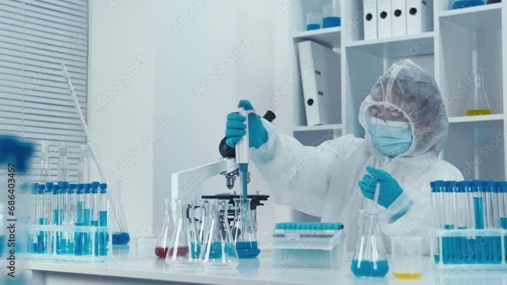 Poster in the high tech laboratory, genetic engineering research is carried out for improvement and treatme