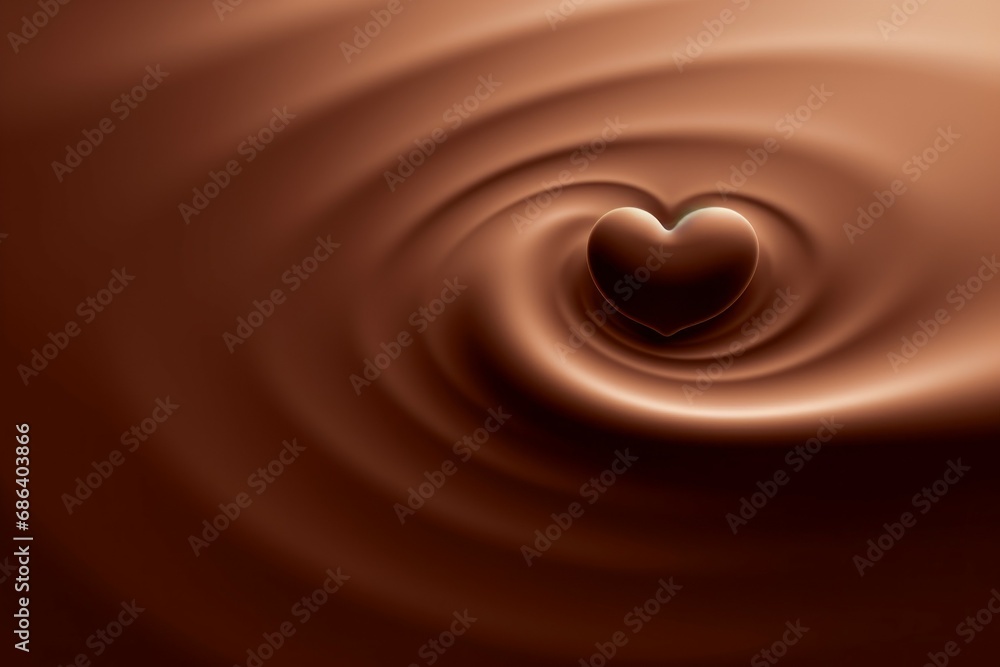 Poster melted chocolate in the shape of a heart. background with selective focus and copy space