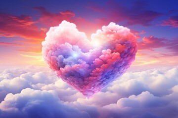 Abstract heart in the sky with clouds. Background with selective focus and copy space