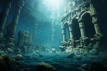 Papier Peint photo autocollant Vieil immeuble Legendary Atlantis. The sunken continent of an ancient highly developed civilization. Underwater historical discoveries