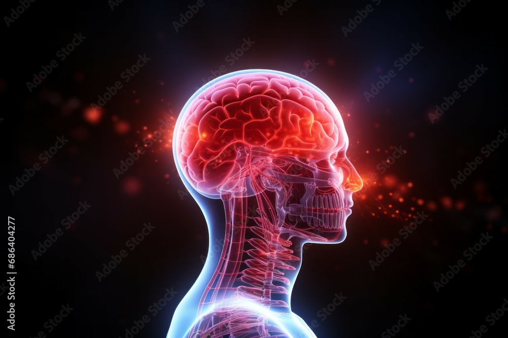 Poster hologram of the human brain. background with selective focus and copy space