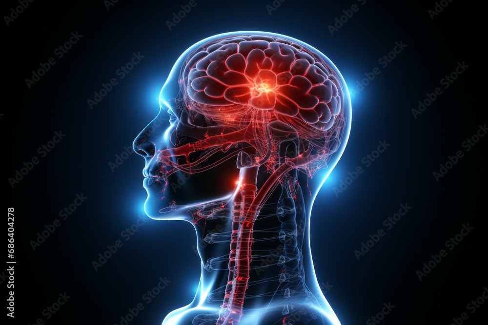Aufkleber hologram of the head brain. background with selective focus and copy space