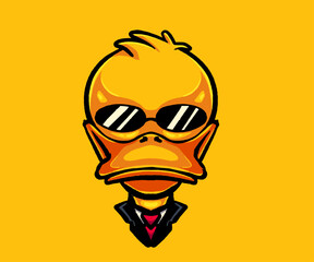 vector illustration of duck head wearing glasses, cartoon isolated