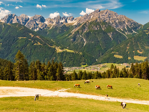Alpine summer view at Serles cable car station, Mieders, Stubaital valley, Innsbruck, Austria
