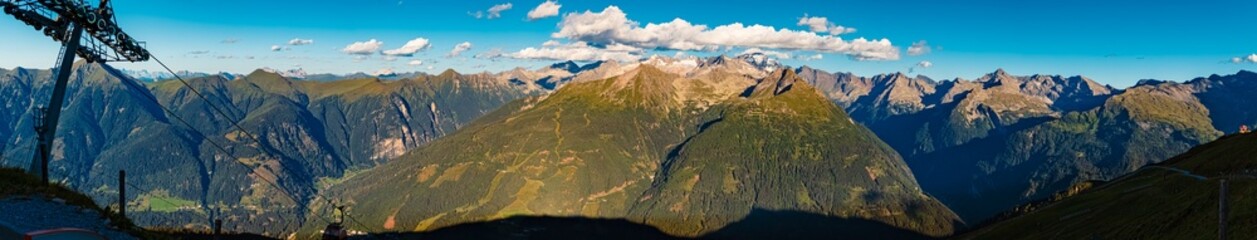 High resolution stitched alpine summer evening panorama at Mount Stubnerkogl, Bad Gastein, St....
