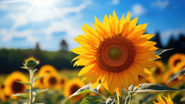 Sunflower in a sunny field aesthetic photo created with AI