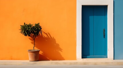 Vibrant Background, door, minimalist, bold color, vibrant background