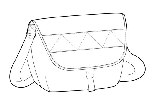 Courier Carryall Messenger Bag silhouette. Fashion accessory technical illustration. Vector satchel front 3-4 view for Men, women, unisex style, flat handbag CAD mockup sketch outline isolated