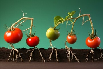 Life cycle of tomato plant and its root system in nature. Generative AI