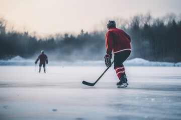 two men playing hockey on ice