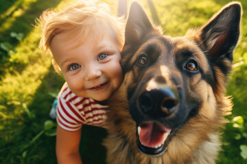 Child with a dog, colorful and sunny