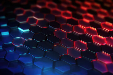 Hexagonal geometric ultra wide background. Abstract colorful of futuristic. Sci fi banner, cover. 3d render illustration. Generative AI.