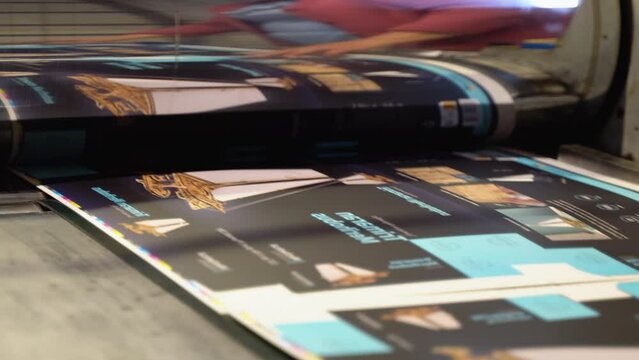 Printing machine works, rolling printed newspaper in typography facility