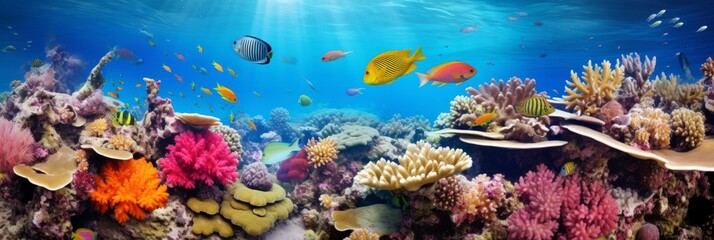 Fototapeta na wymiar Underwater coral reef. Bright and colorful background