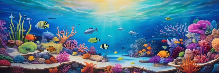 Underwater coral reef. Bright and colorful background