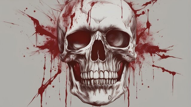 Human skull in blood isolated on white background - Generative AI
