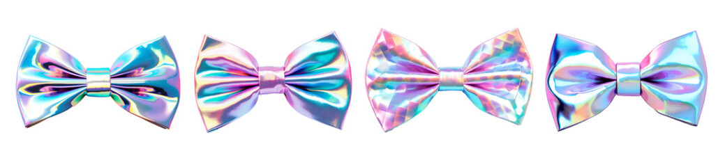Holographic bows set over isolated transparent background