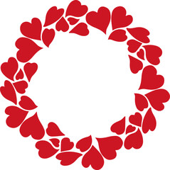 A wreath of red hearts adorns the banner. Circle of hearts. Love sign illustration element