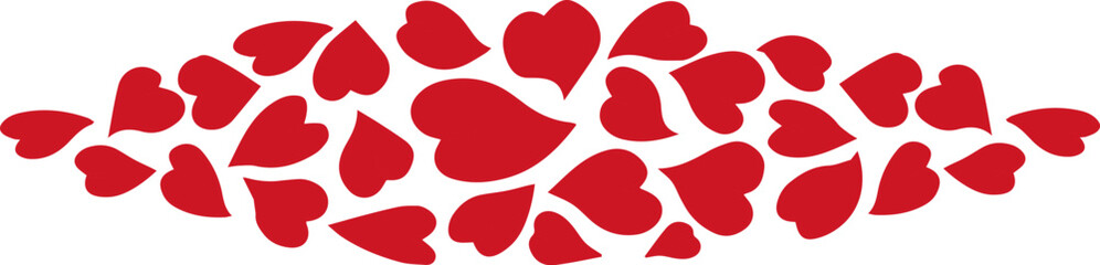 Red hearts decorate the banner. Stripe of hearts. Love sign illustration element