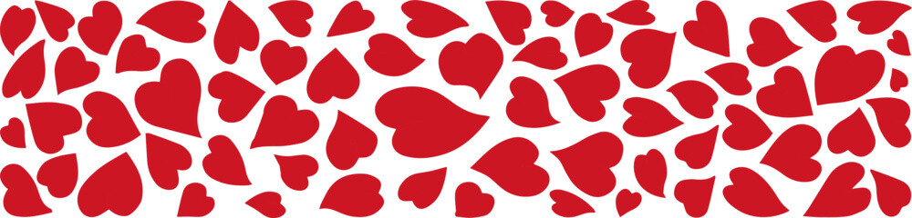 Red hearts decorate the banner. Stripe of hearts. Love sign illustration element
