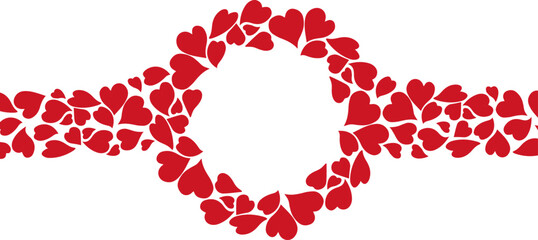 A wreath of red hearts adorns the banner. Circle for text from hearts. Love sign illustration element
