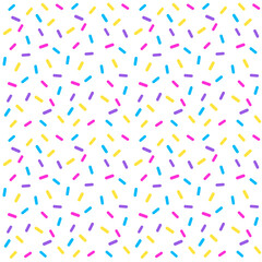 Colorful scatter sprinkles pattern design on white background. Vector seamless pattern design for textile, fashion, wrapping and paper