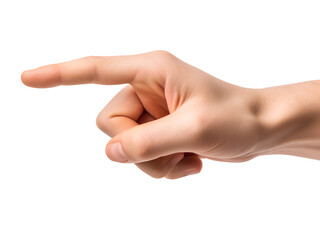 close up young man hand gesture about point or push sign isolated transparent background for png design concept.