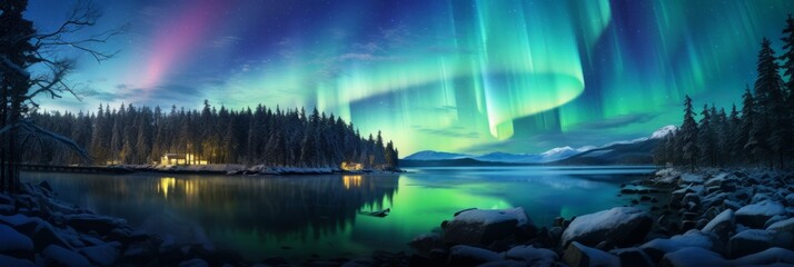 Shining northern lights. Background of aurora borealis in the night sky