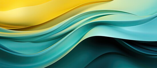 Wallpaper abstract gradient blue, turquoise, green and yellow in the style of sculptural paper constructions