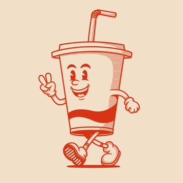 Cola cup character, retro cartoon mascot character