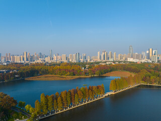 Naklejka premium Late autumn scenery of Wuhan East Lake Scenic Area