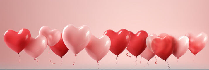 Red and Pink Heart-Shaped Balloons Against a Pink Background