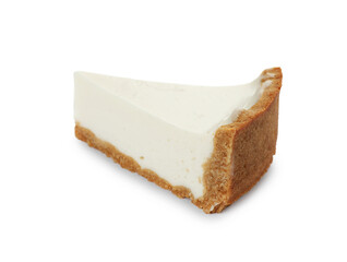 Piece of tasty vegan tofu cheesecake isolated on white