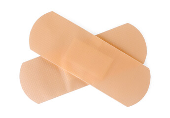 Medical adhesive bandages isolated on white, top view