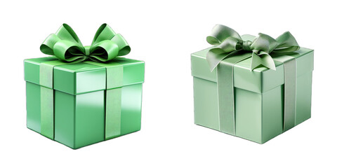 Two Green Gift Boxes with Green Ribbons and Bows, transparent background