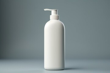 Empty round plastic lotion bottle with a branding opportunity depicted in a 3D rendered illustration. Generative AI